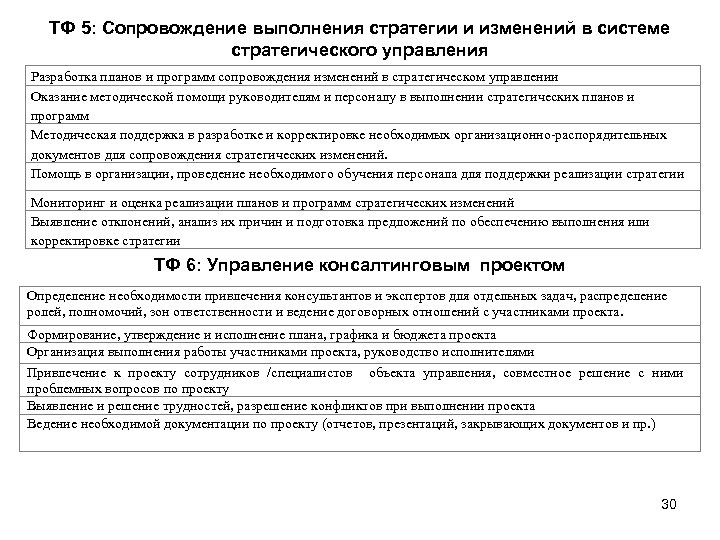 ТФ 5: Сопровождение выполнения стратегии и изменений в системе стратегического управления Разработка планов и