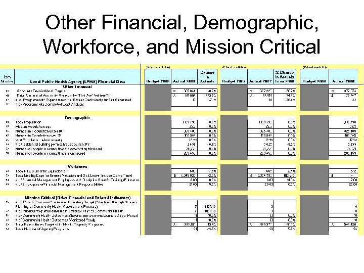 Other Financial, Demographic, Workforce, and Mission Critical 
