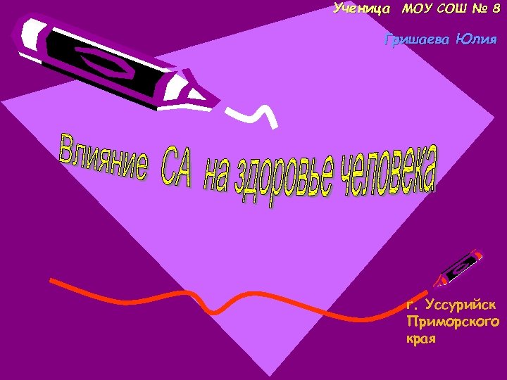 Ученица МОУ СОШ № 8 Гришаева Юлия г. Уссурийск Приморского края 