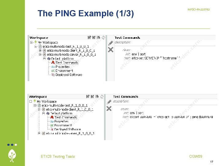 The PING Example (1/3) ETICS Testing Tools INFSO-RI-223782 CGW 09 17 