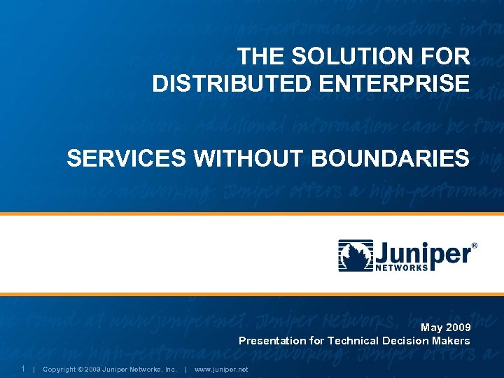 THE SOLUTION FOR DISTRIBUTED ENTERPRISE SERVICES WITHOUT BOUNDARIES May 2009 Presentation for Technical Decision