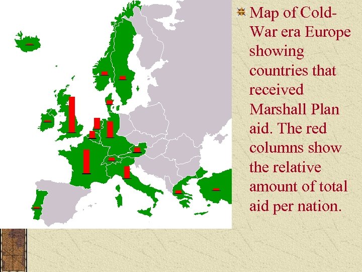 Map of Cold. War era Europe showing countries that received Marshall Plan aid. The