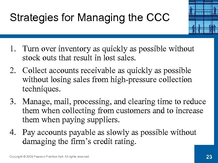 Strategies for Managing the CCC 1. Turn over inventory as quickly as possible without