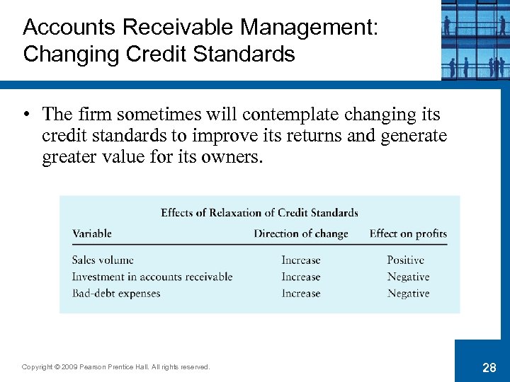 Accounts Receivable Management: Changing Credit Standards • The firm sometimes will contemplate changing its