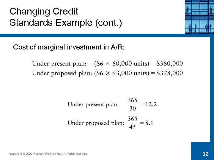 Changing Credit Standards Example (cont. ) Cost of marginal investment in A/R: Copyright ©