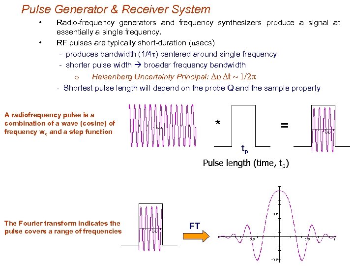 Pulse Generator & Receiver System • • Radio-frequency generators and frequency synthesizers produce a