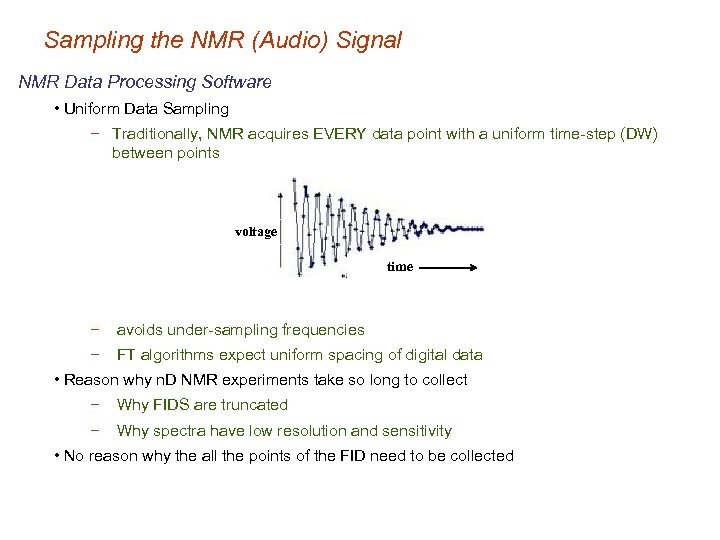 Sampling the NMR (Audio) Signal NMR Data Processing Software • Uniform Data Sampling −