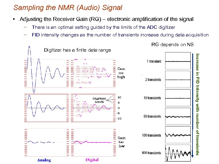 Sampling the NMR (Audio) Signal • Adjusting the Receiver Gain (RG) – electronic amplification