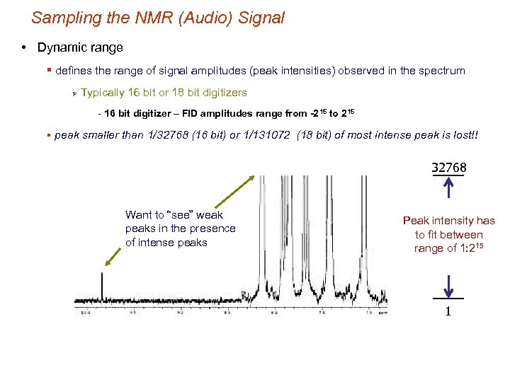 Sampling the NMR (Audio) Signal • Dynamic range § defines the range of signal