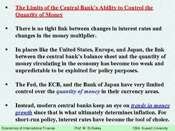 § The Limits of the Central Bank’s Ability to Control the Quantity of Money