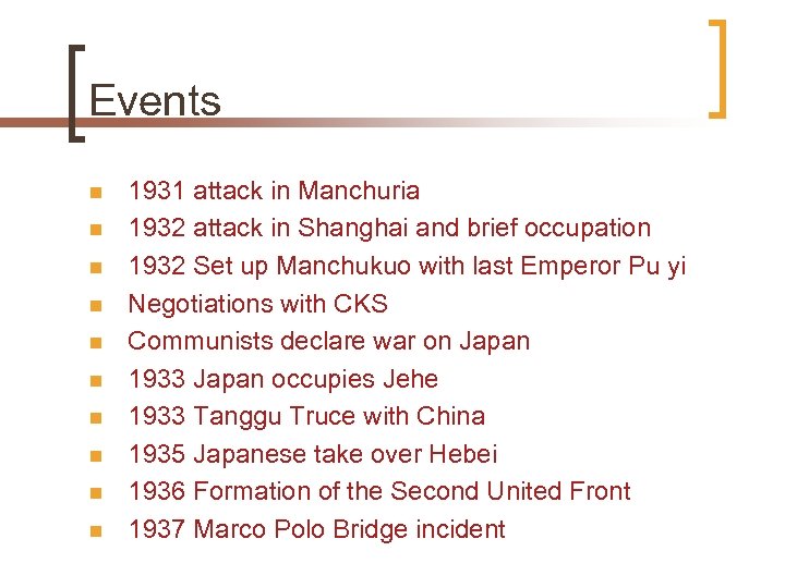 Events n n n n n 1931 attack in Manchuria 1932 attack in Shanghai