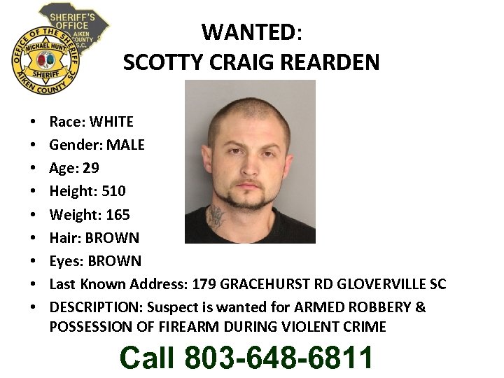 WANTED: SCOTTY CRAIG REARDEN • • • Race: WHITE Gender: MALE Age: 29 Height: