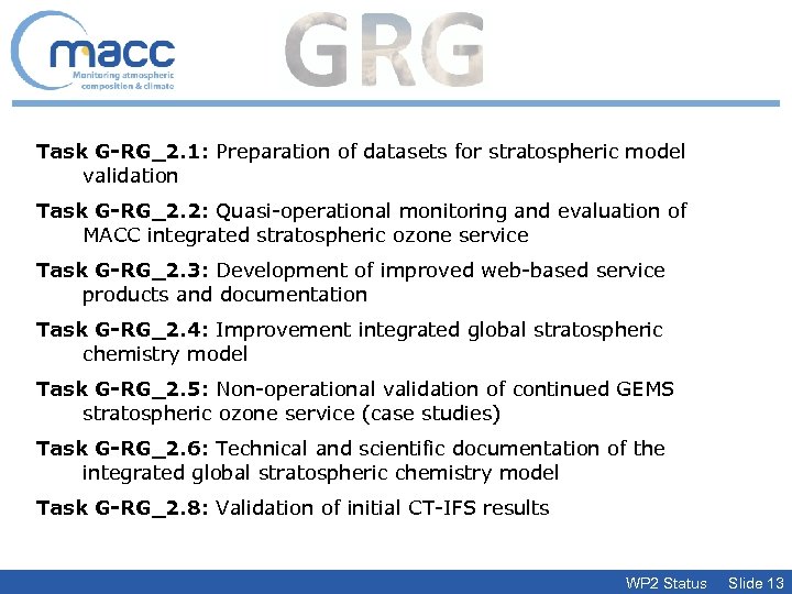 Task G-RG_2. 1: Preparation of datasets for stratospheric model validation Task G-RG_2. 2: Quasi-operational