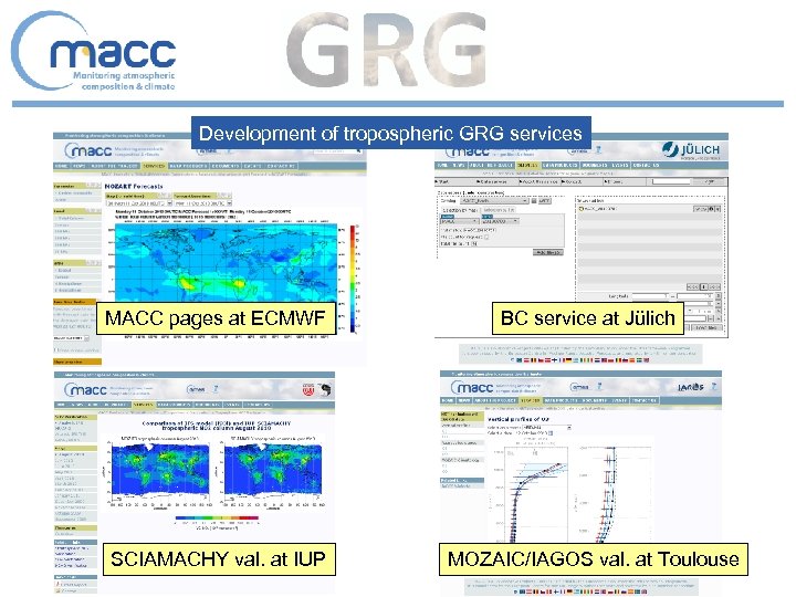 Development of tropospheric GRG services MACC pages at ECMWF BC service at Jülich SCIAMACHY