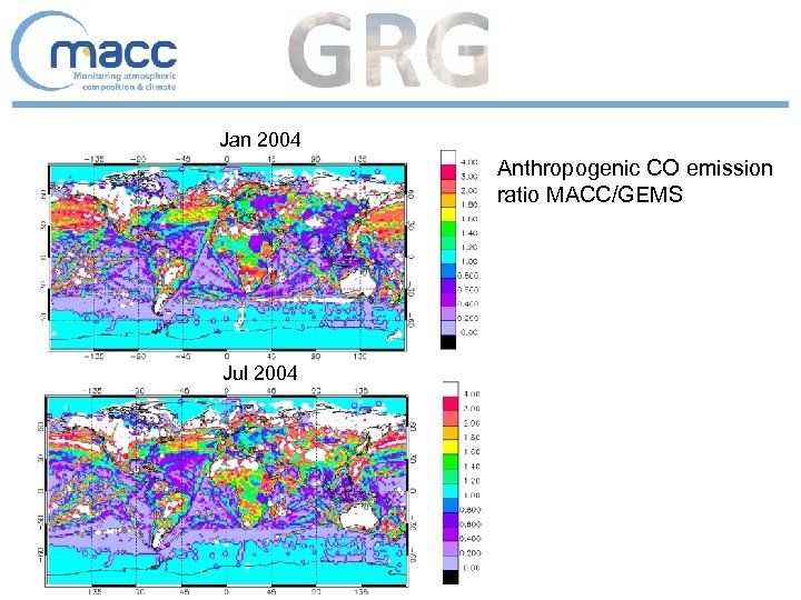 Jan 2004 Anthropogenic CO emission ratio MACC/GEMS Jul 2004 