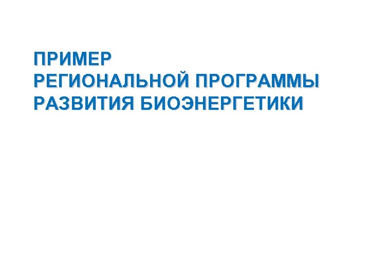 ПРИМЕР РЕГИОНАЛЬНОЙ ПРОГРАММЫ РАЗВИТИЯ БИОЭНЕРГЕТИКИ 