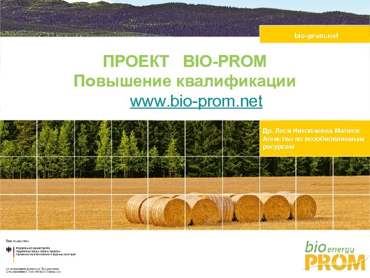 bio-prom. net ПРОЕКТ BIO-PROM Повышение квалификации www. bio-prom. net Др. Леся Николаевна Матиюк Агенство