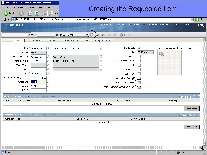 IBM Software Group Creating the Requested Item 20 
