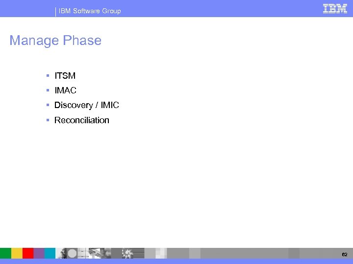 IBM Software Group Manage Phase § ITSM § IMAC § Discovery / IMIC §