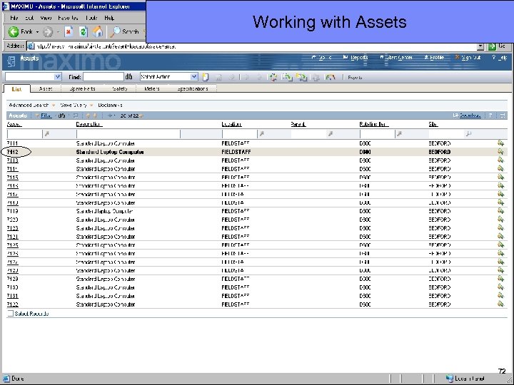 IBM Software Group Working with Assets 72 
