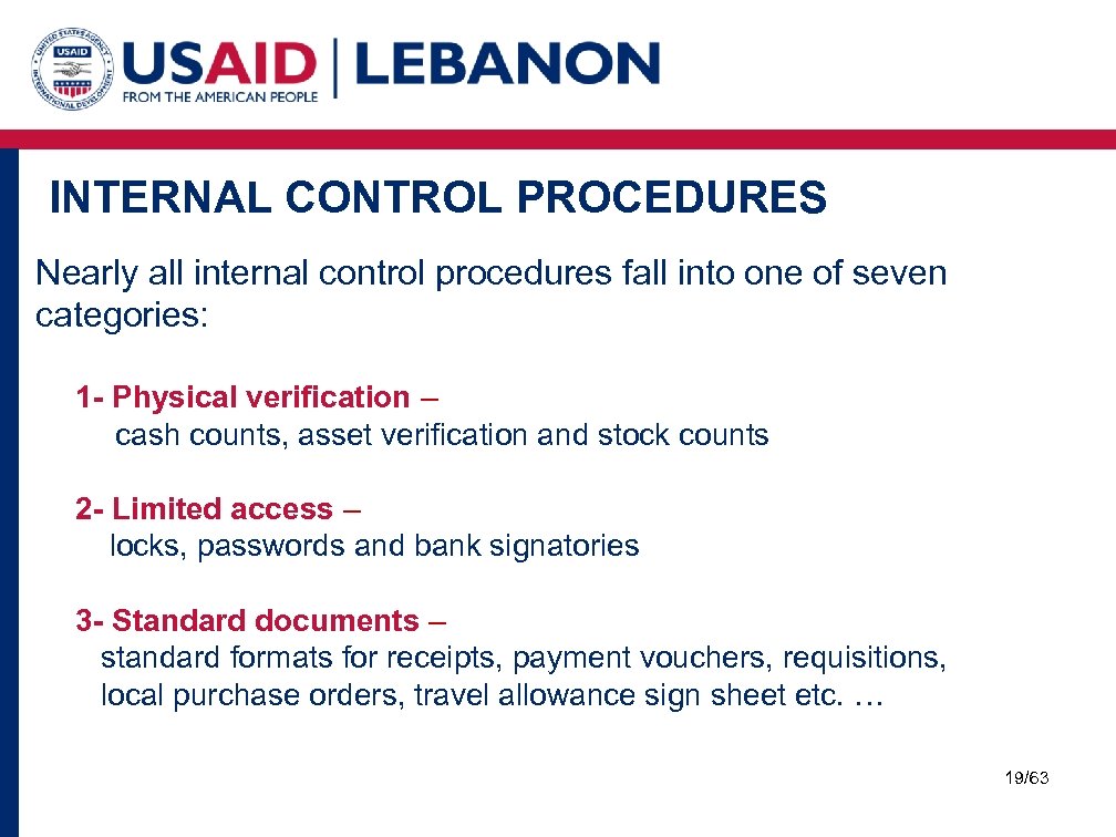 INTERNAL CONTROL PROCEDURES Nearly all internal control procedures fall into one of seven categories: