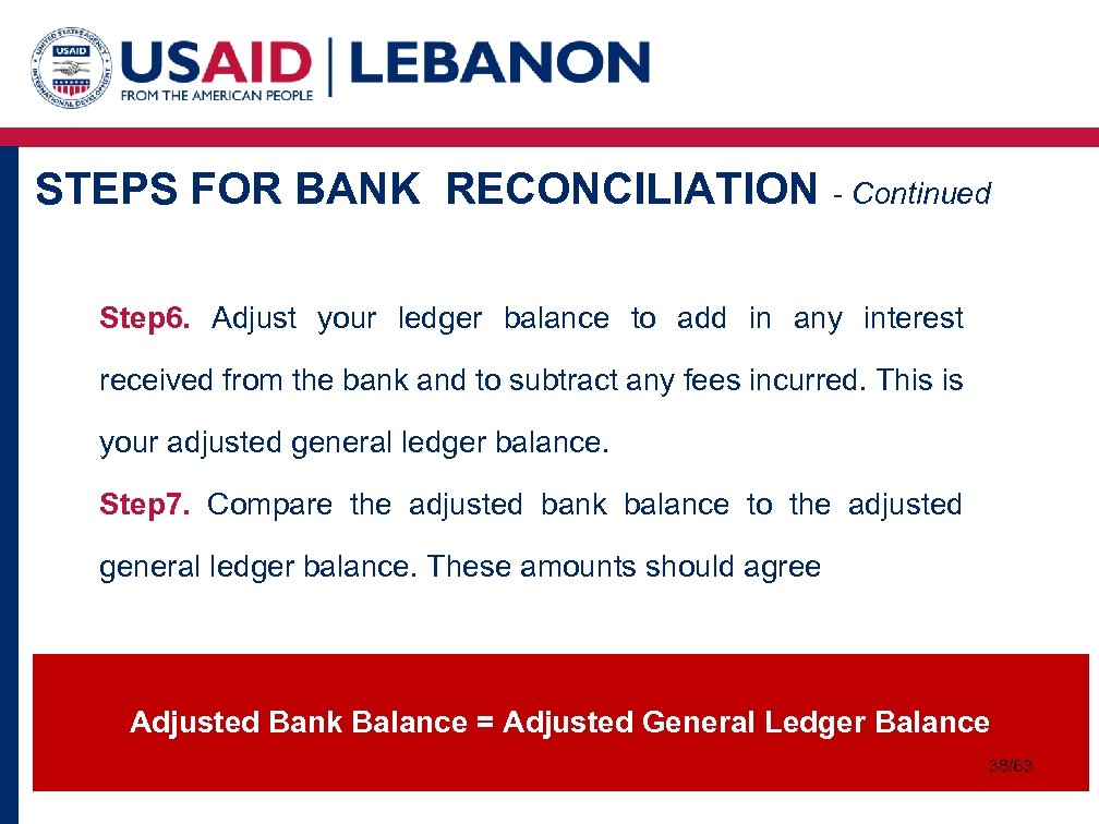 STEPS FOR BANK RECONCILIATION - Continued Step 6. Adjust your ledger balance to add