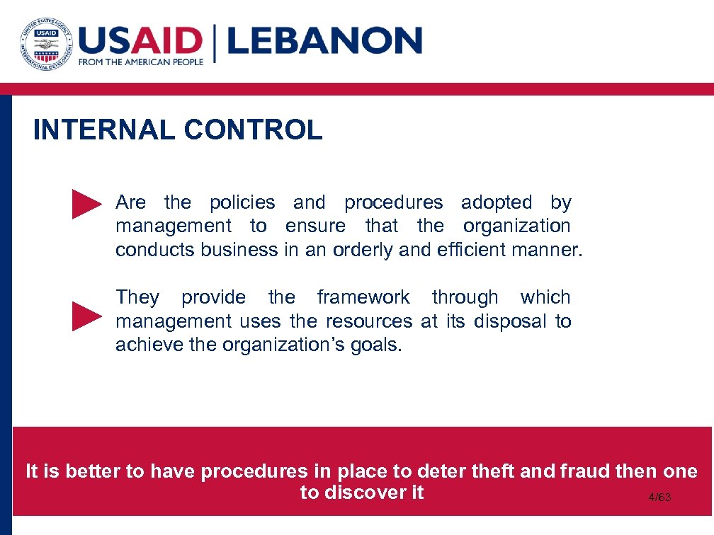 INTERNAL CONTROL Are the policies and procedures adopted by management to ensure that the