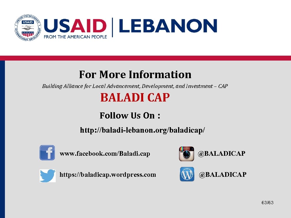 For More Information Building Alliance for Local Advancement, Development, and Investment – CAP BALADI