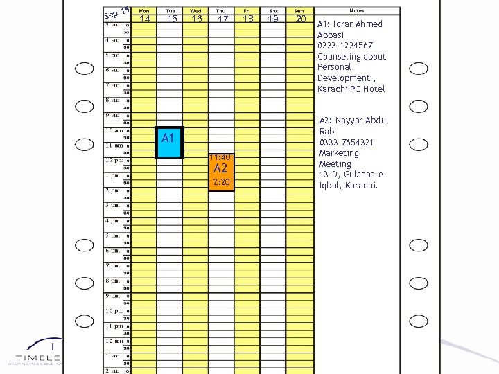 Sep 15 14 15 16 17 A 1 11: 40 A 2 2: 20