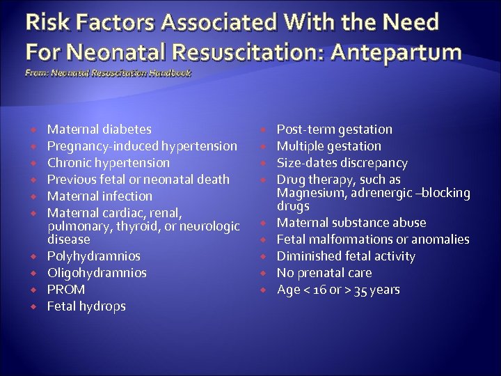 Risk Factors Associated With the Need For Neonatal Resuscitation: Antepartum From: Neonatal Resuscitation Handbook
