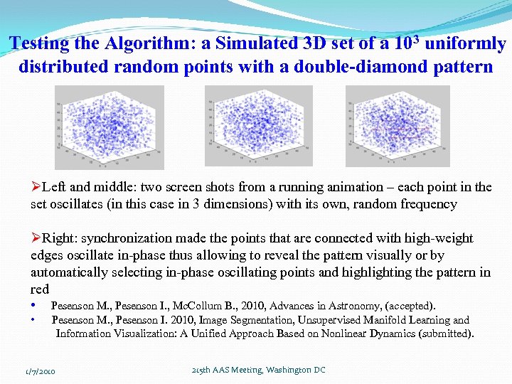 Testing the Algorithm: a Simulated 3 D set of a 103 uniformly distributed random