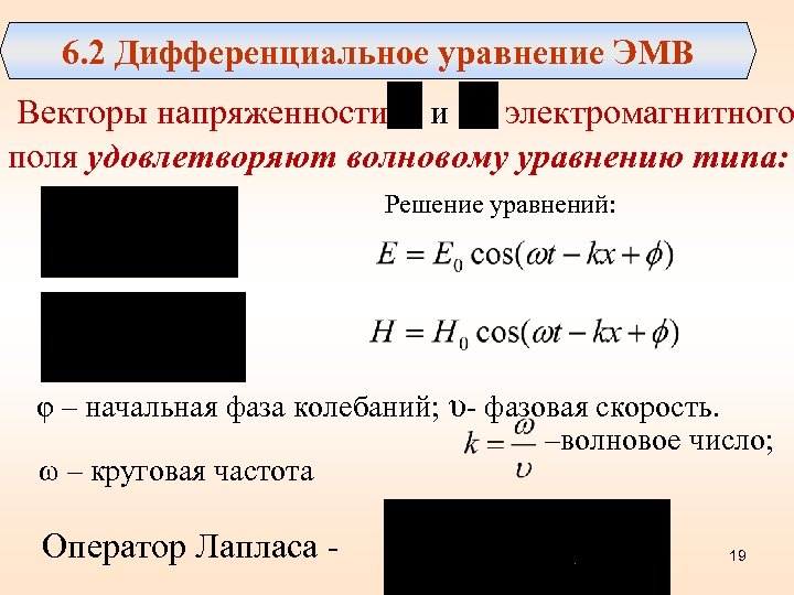  6. 2 Дифференциальное уравнение ЭМВ электромагнитного Векторы напряженности и поля удовлетворяют волновому уравнению
