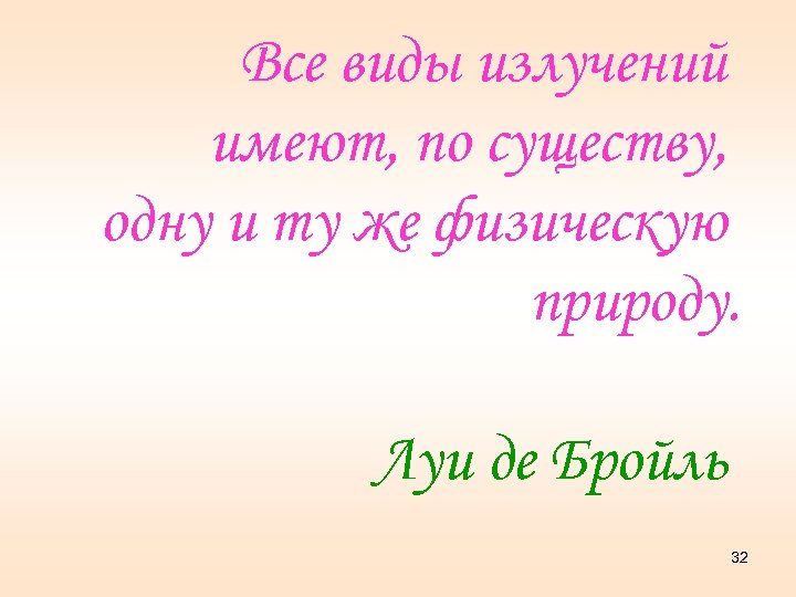 Все виды излучений имеют, по существу, одну и ту же физическую природу. Луи де