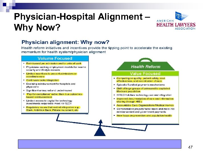 Physician-Hospital Alignment – Why Now? 47 