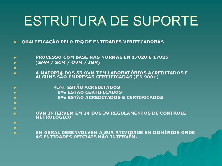 ESTRUTURA DE SUPORTE u QUALIFICAÇÃO PELO IPQ DE ENTIDADES VERIFICADORAS u u u u