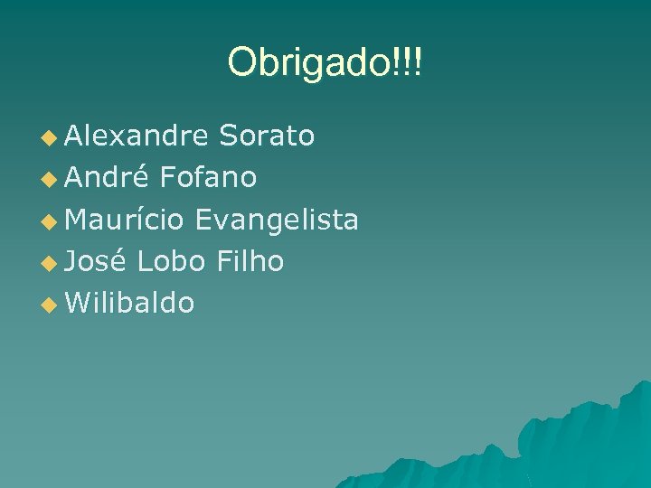Obrigado!!! u Alexandre Sorato u André Fofano u Maurício Evangelista u José Lobo Filho