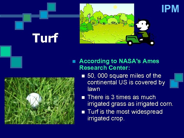 IPM Turf n According to NASA's Ames Research Center: n 50, 000 square miles