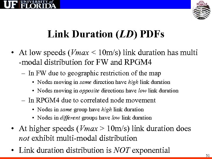Link Duration (LD) PDFs • At low speeds (Vmax < 10 m/s) link duration
