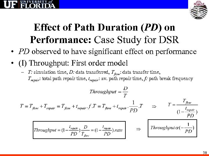 Effect of Path Duration (PD) on Performance: Case Study for DSR • PD observed