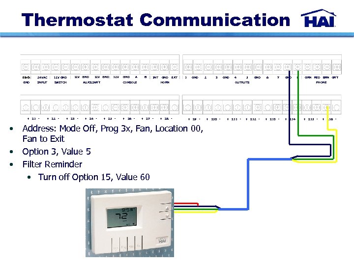 Thermostat Communication Earth 24 VAC 12 V GND INPUT + Z 1 - •