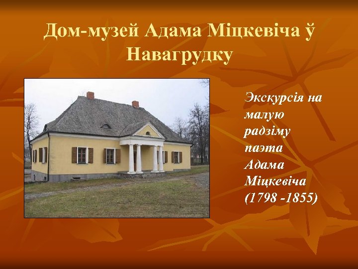 Дом-музей Адама Міцкевіча ў Навагрудку Экскурсія на малую радзіму паэта Адама Міцкевіча (1798 -1855)