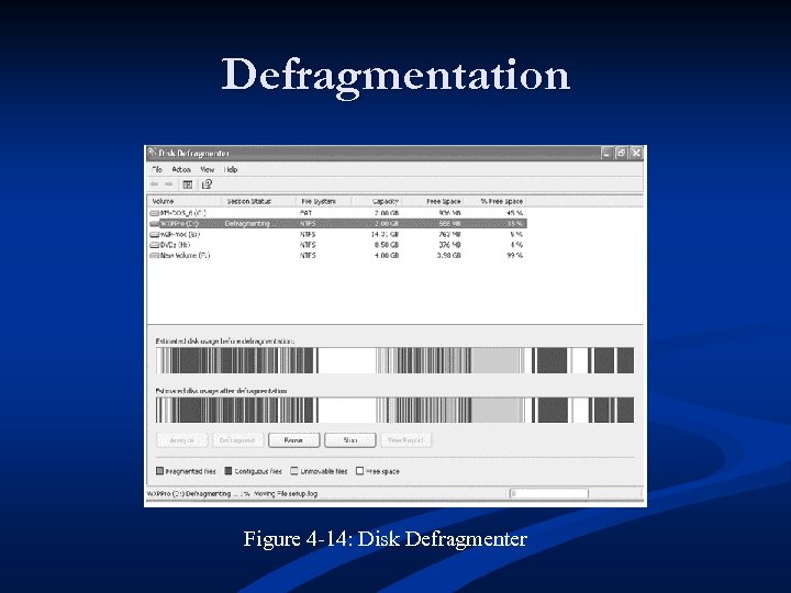 Defragmentation Figure 4 -14: Disk Defragmenter 