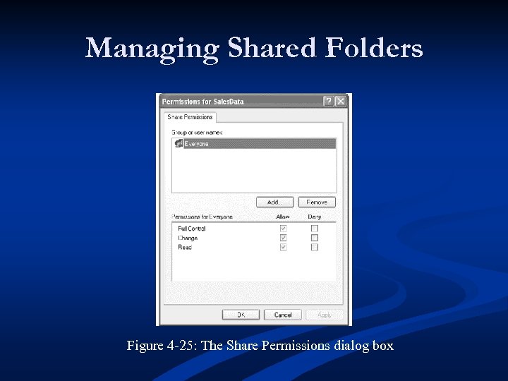 Managing Shared Folders Figure 4 -25: The Share Permissions dialog box 