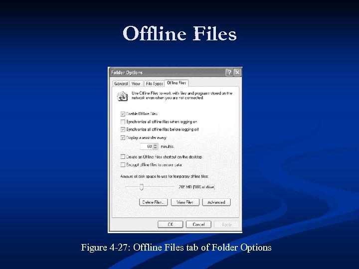 Offline Files Figure 4 -27: Offline Files tab of Folder Options 