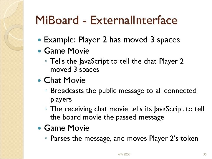 Mi. Board - External. Interface Example: Player 2 has moved 3 spaces Game Movie