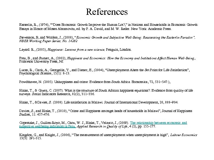 References Easterlin, R. , (1974), ““Does Economic Growth Improve the Human Lot? , ”