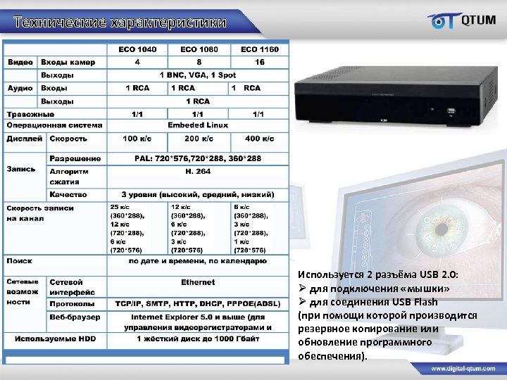 Технические характеристики Используется 2 разъёма USB 2. 0: Ø для подключения «мышки» Ø для