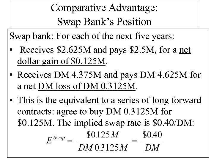 Comparative Advantage: Swap Bank’s Position Swap bank: For each of the next five years: