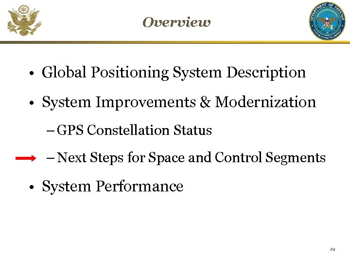 Overview • Global Positioning System Description • System Improvements & Modernization – GPS Constellation