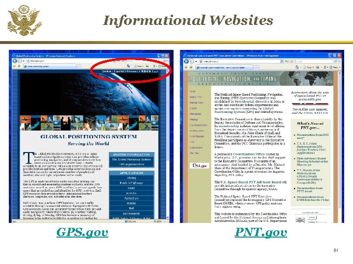 Informational Websites GPS. gov PNT. gov 91 